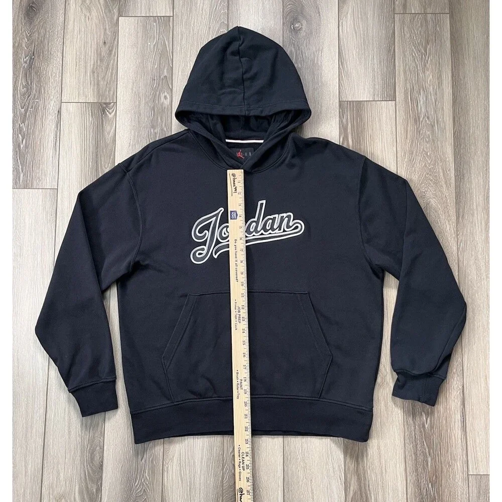 Jordan Mens Black Script Logo Pullover Hoodie Sweatshirt Sz Medium Jumpman Logo